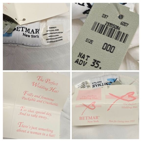 Vintage Betmar Women's White Organza Wedding Hat Bow Kentucky Derby Church NWT - Picture 4 of 8